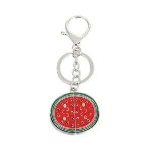 Cute watermelon metal keychain for keys bag backpack pendant cute fruit keyring gift accessory
