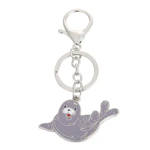 Creative metal seal animal keychain with lobster clasp and split ring for keys bag charm