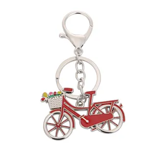 Creative metal bicycle keychain, red zinc alloy key ring pendant for daily car keys.