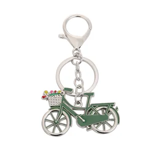 Creative metal bicycle keychain, zinc alloy cute green bike key ring pendant gifts.