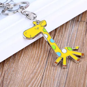 Cute giraffe cartoon metal keychain zinc alloy keyring bag charm accessory main display photo.