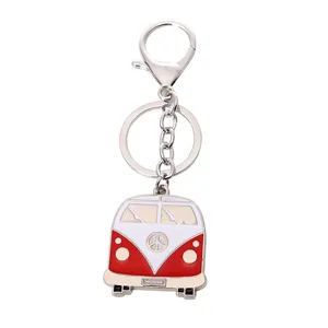 Kreativer Cartoon VW Bus Metall Schlüsselanhänger, rot-weißer Auto Schlüsselring Anhänger.