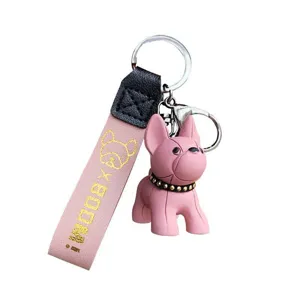 Cute pink French bulldog keychain, sweet puppy bag charm and car key ring pendant for women.