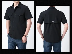 Men summer tactical short sleeve shirt, breathable quick dry multi pocket casual outdoor top