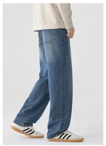 Jeans in denim larghi dritti ampi lavati blu rétro high street per uomo e donna
