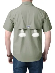 Men short sleeve summer outdoor utility shirt breathable quick dry military green casual top