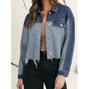 Dames colorblock korte spijkerjas lente nieuwe casual tweekleurige knoopje bovenkant