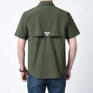 Men's short-sleeve tactical work shirt, breathable quick-dry outdoor casual top in army green.