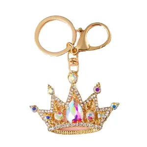 Rhinestone Crown Keychain Metal Key Ring Designer Bag Charm Sparkling Crystal Car Accessories