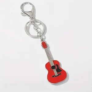 Metal guitar keychain stylish bag charm pendant keyring for car keys creative accessory