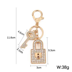 Crystal rhinestone heart lock key metal keychain bag charm car pendant gift accessory.