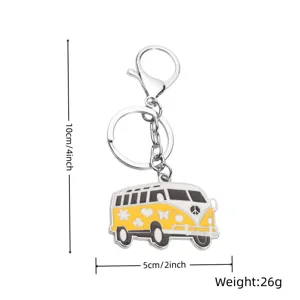 Metal cartoon bus keychain, cute retro camper van key ring, 10cm length, 26g lightweight.