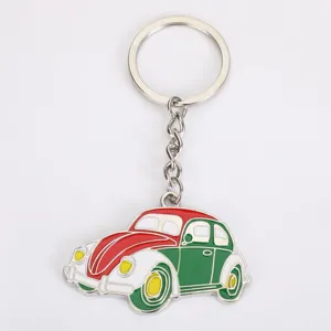 Classic car metal keychain with enamel pendant, cute vintage car key ring for bags and keys.