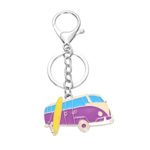 Creative cartoon mini bus keychain metal car pendant lovely surfboard bag accessory gift item