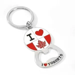 Canada maple leaf metal souvenir keychain bottle opener, stylish Toronto tourist gift accessory.