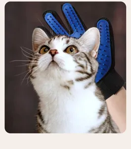 Pet grooming glove for cats and dogs, silicone massage brush for easy pet hair removal and bath.