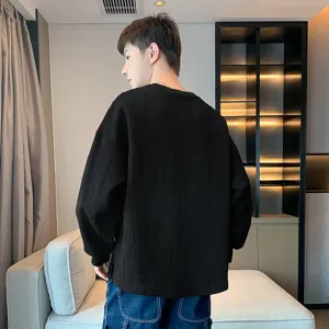 Men's stylish black long sleeve casual loose pullover streetwear fashion sweatshirt top