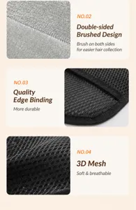 Close-up detail of pet hair removal glove showing dual-sided brush and breathable mesh fabric.