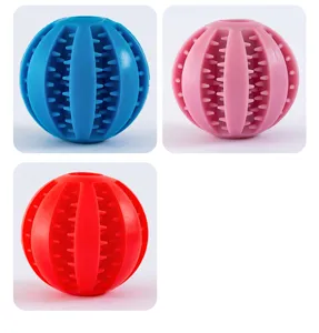 Durable silicone dog chew ball, interactive pet teething toy for effective dental cleaning.