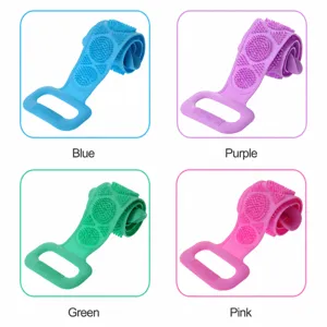 Silicone body back scrubber with dual-sided massage bristles and comfortable handles for bath