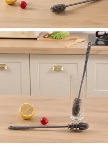 Longue brosse de nettoyage en silicone pour bouteille de cuisine, tasses et théières.