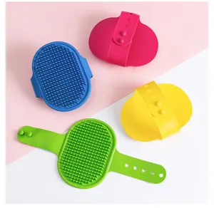 Silikon Haustier Massage Buerste mit verstellbarem Gurt, bunte Badepflege fuer Hunde und Katzen.