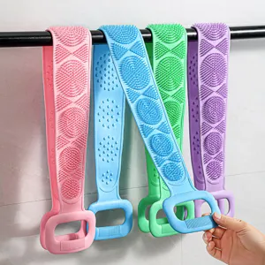 Household Silicone Bath Scrubber Long Strip Double Sided Massage Particles Body Exfoliating Shower Belt Cleaning Tool