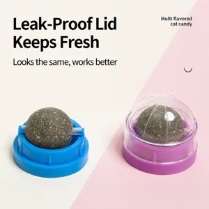 Catnip Wall Toy Rotating Cat Candy Pet Teeth Cleaning Cat Grass Mint Ball with Dust Cover