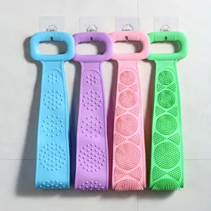 Silicone body scrubber strap for shower, long double-sided back washer main image.