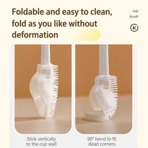 Brosse a tasse en silicone pliable long manche nettoyeur de biberon pliable a 90 degres