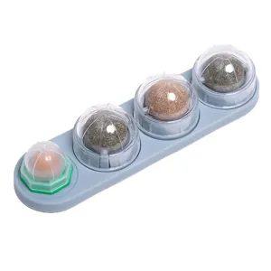 4-in-1 catnip ball toy set with transparent protective covers for wall interactive kitten play.
