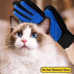 Pet grooming glove for cats and dogs, silicone brush for shedding, hair removal and massage mitt.