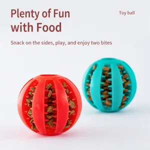 Silicone dog treat dispensing chew toy interactive pet teeth cleaning toy ball red and blue