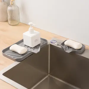 Portasapone in silicone per lavandino, tappetino scolapiatti antiscivolo, grande grigio.