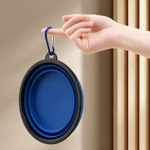 Portable silicone collapsible pet bowl with carabiner for outdoor travel and dog walking tool