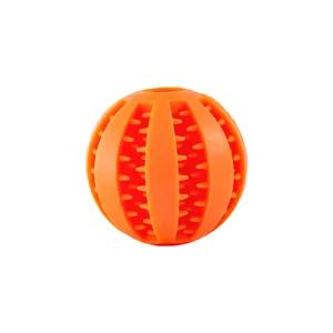 Orange silicone dog chew toy ball designed for pet teeth cleaning and interactive daily play.