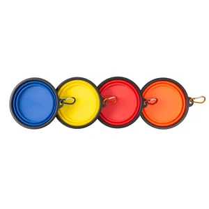 Portable collapsible silicone pet bowl for travel, outdoor dog feeding and drinking dish.