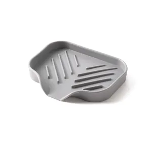 Portasapone in silicone grigio con beccuccio di scarico, vassoio scolapiatti per bagno.