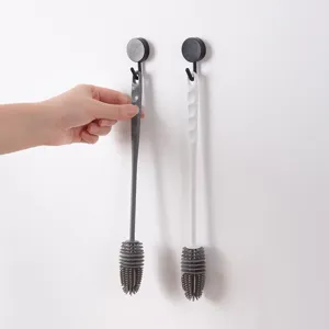 Brosse de nettoyage de tasse en silicone à long manche pour tasses de cuisine et biberons