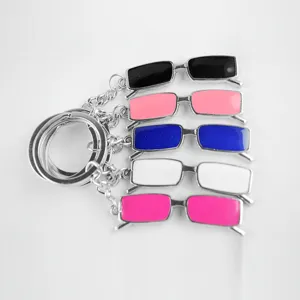 Creative metal keychain with multiple colorful miniature sunglasses charms, stylish bag pendant.