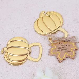 Gold pumpkin bottle opener for wedding favors and autumn party gifts, metal craft souvenir.