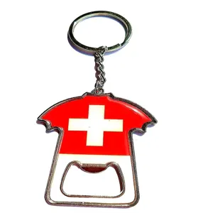 Portachiavi apribottiglie in metallo a forma di maglietta con bandiera svizzera