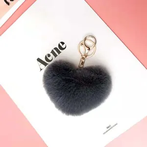 Faux rabbit fur heart keychain fluffy plush bag pendant cute keyring accessories gift for women