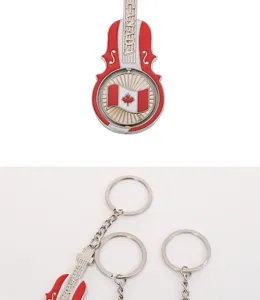 Llavero de metal de violín con bandera canadiense regalo de recuerdo, accesorio de llavero.