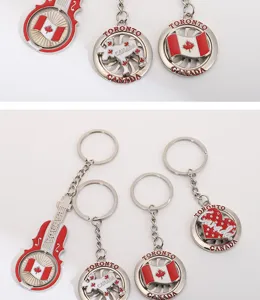 Llavero de metal creativo con bandera de Canadá diseño de recuerdo de Toronto para regalos.