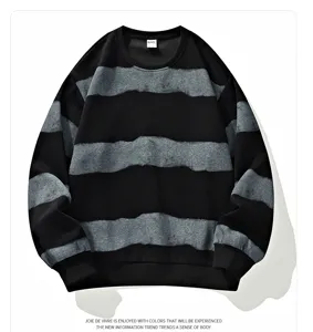 Men's casual black grey colorblock striped crewneck sweatshirt, loose plus size long sleeve top.