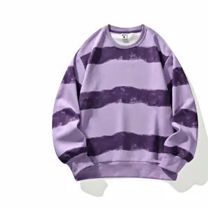 Men's plus size casual crewneck sweatshirt with purple striped design for autumn winter wear.