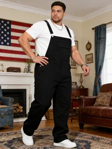 Peto de mezclilla negro para hombre talla grande pantalón recto estilo urbano.