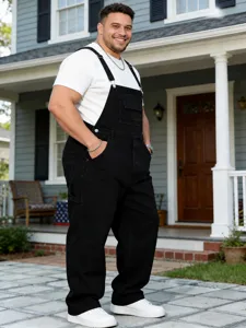 Peto de mezclilla negro de talla grande para hombre pantalones rectos estilo streetwear moda