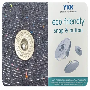 YKK eco-friendly metal snap button detail shot showing garment fastener hardware quality.